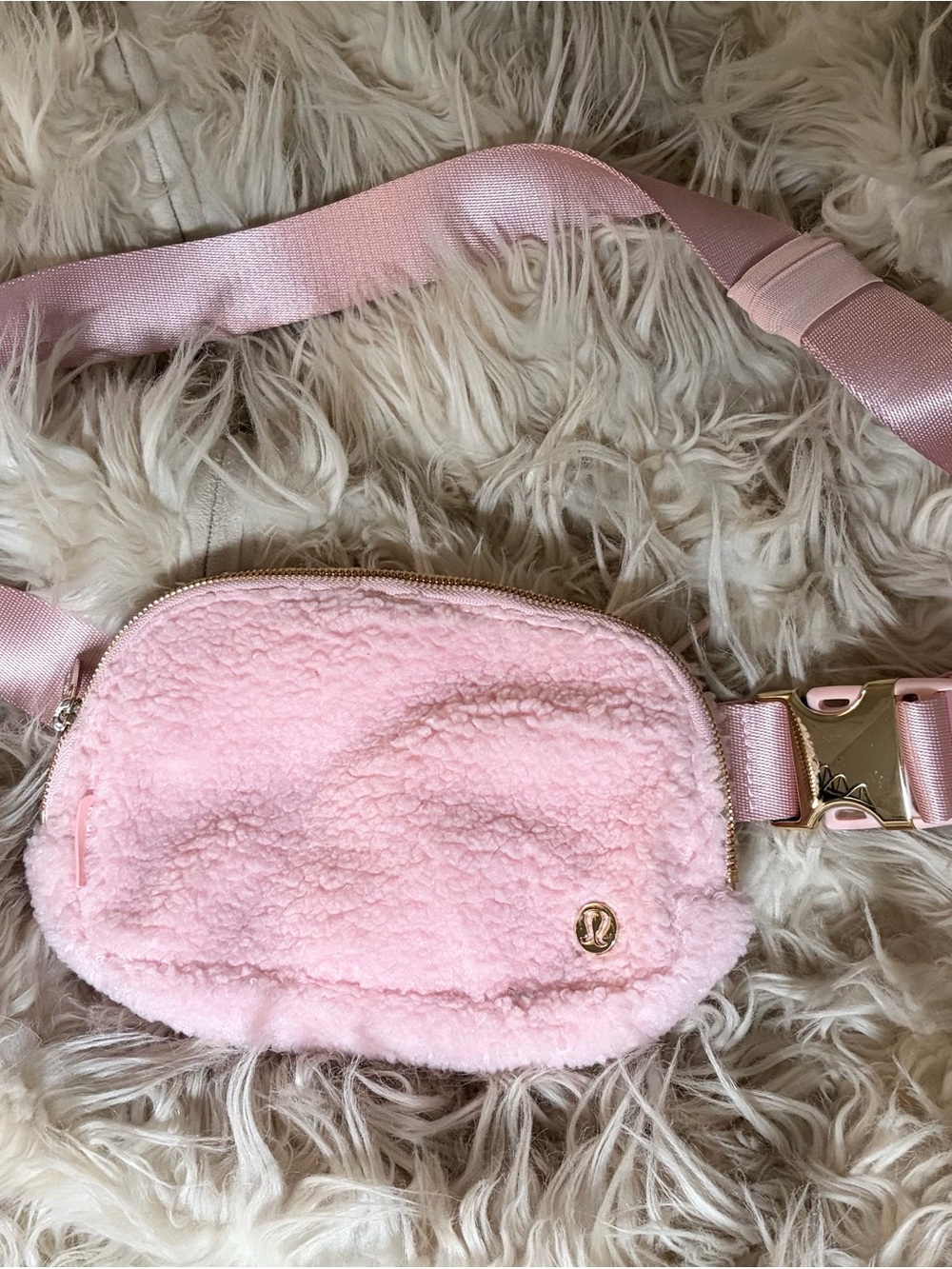 lululemon athletica Light Pink Sherpa Waist Pack with Gold Accents